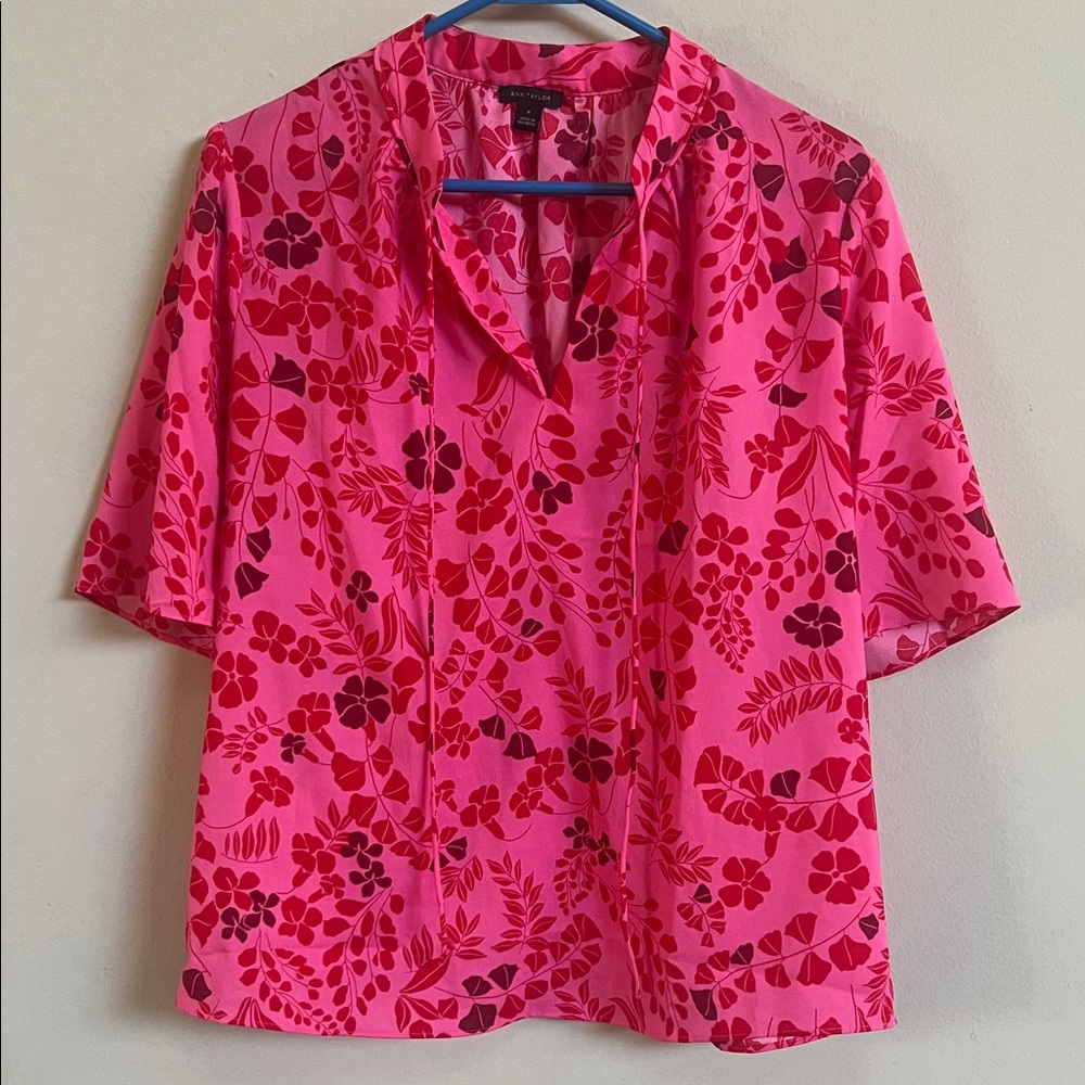 Ann Taylor Vibrant Pink and Red Floral Blouse